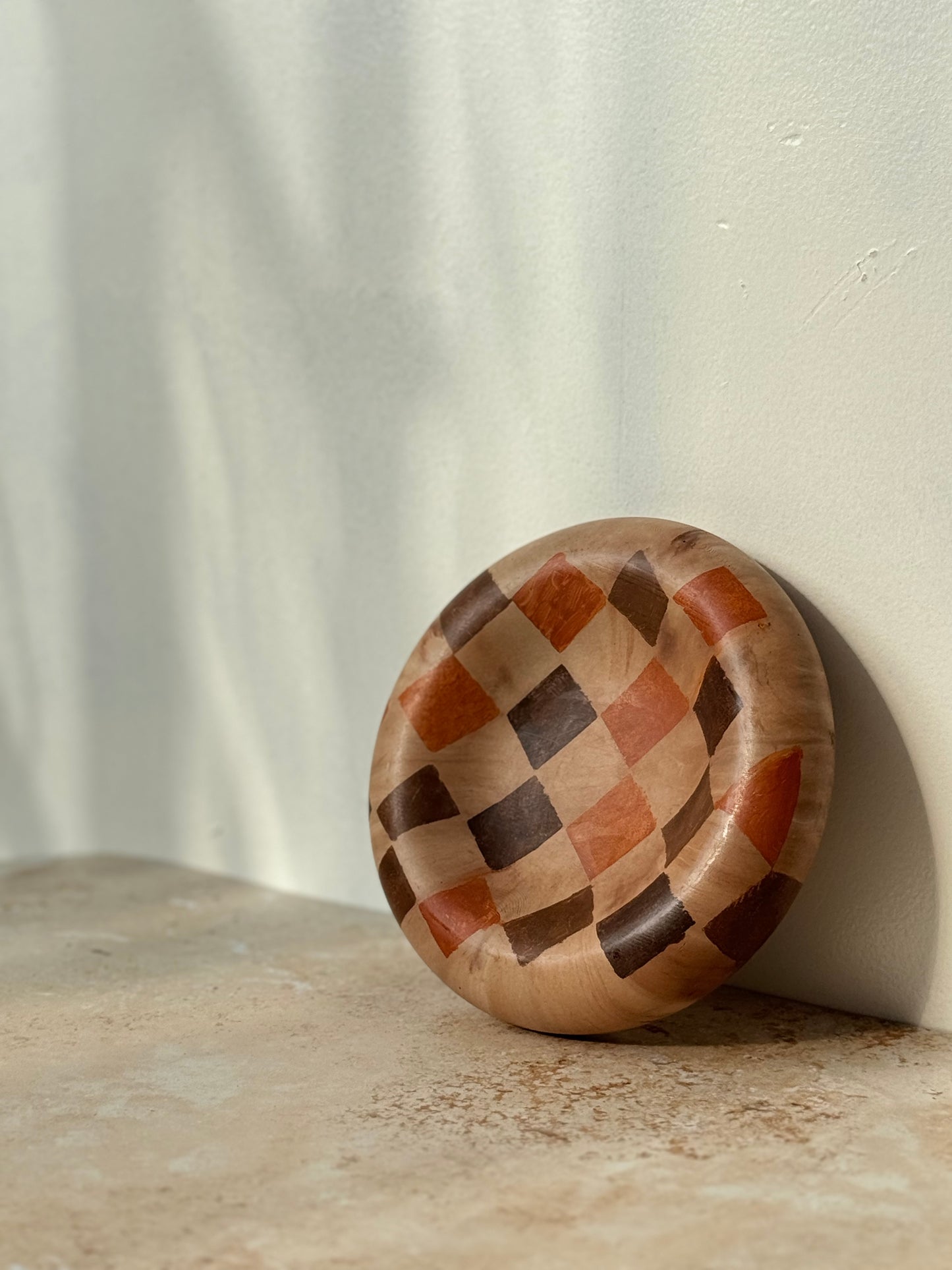 handmade concrete dish, tray in a checkered pattern