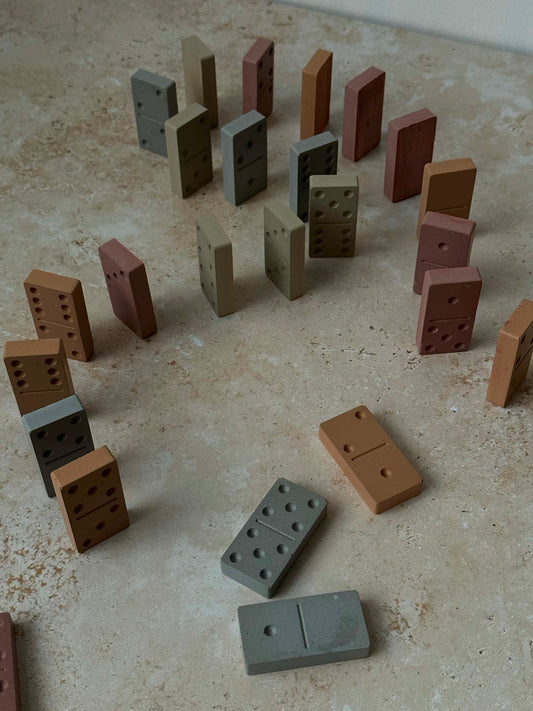 multi color concrete dominoes, colorful dominoes, colorful set of dominoes, concrete dominoes