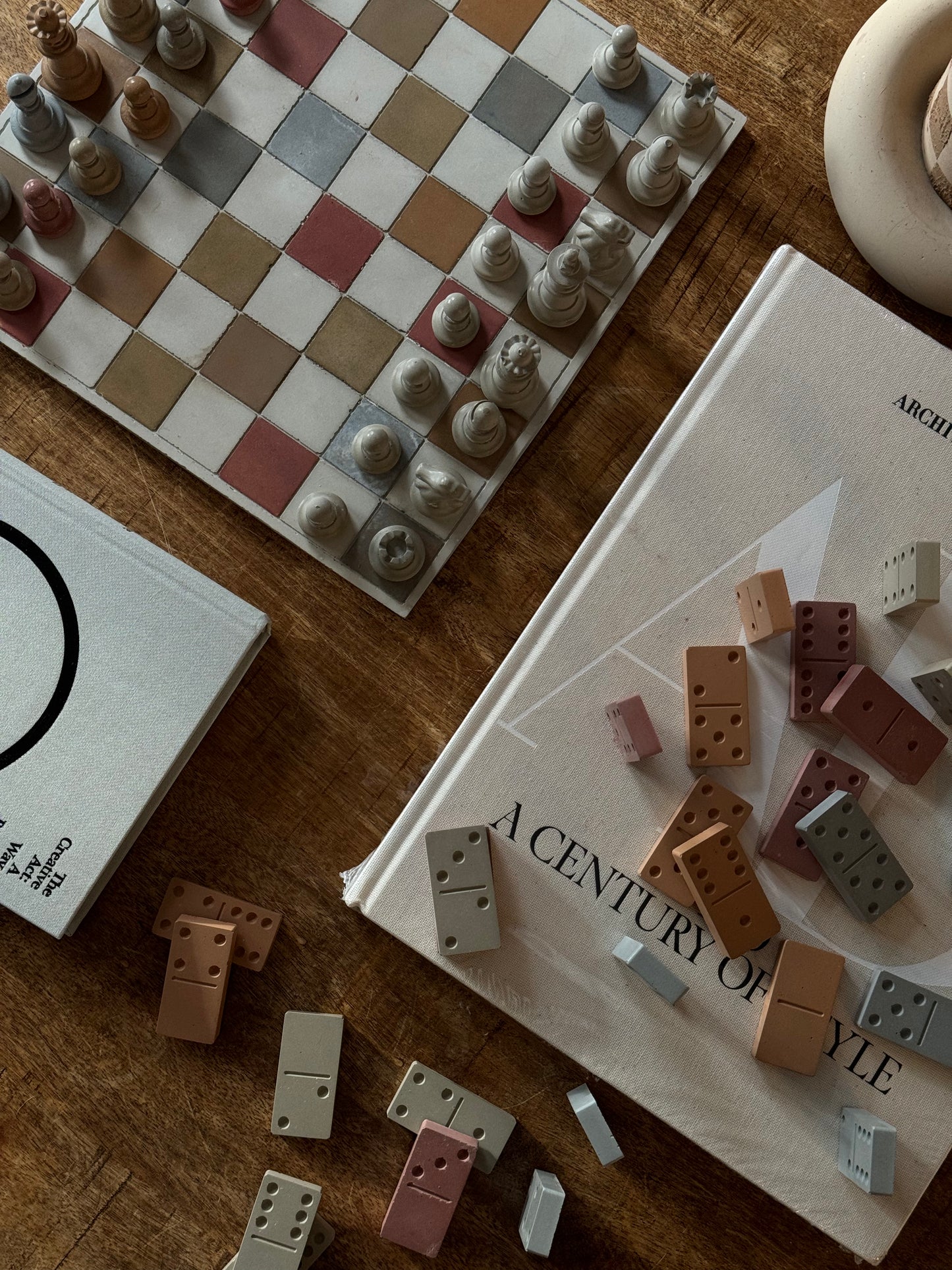 multicolor, handmade concrete chessboard. aesthetic chess board made from concrete