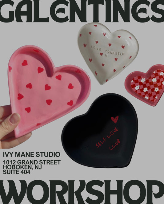 Galentine's Worshop hosted in Hoboken New Jersey. A Galentine's Day event to paint your own heart dishes. Girls event in hoboken, new jersey. Things to do with friends for galentine's day in hoboken, nj